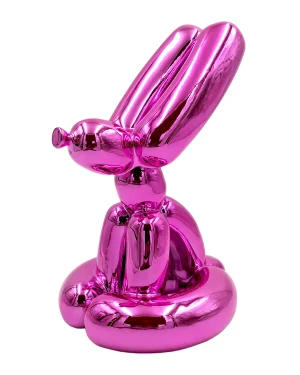 Sculpture Balloon Dog 30 cm chrome bleu ou rose – objet décoration moderne en résine finition brillante.