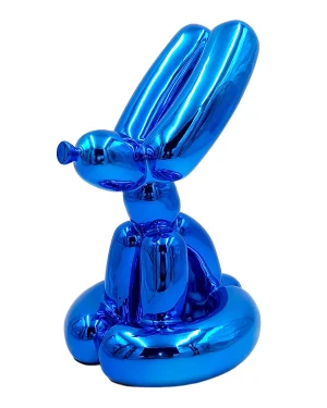 Sculpture Balloon Dog 30 cm chrome bleu ou rose – objet décoration moderne en résine finition brillante.